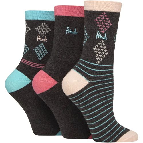 Women's 3 Pair Pringle Patterned Cotton and Recycled Polyester Socks Charcoal Diamond / Stripe 4-8 Women's - SockShop - Modalova