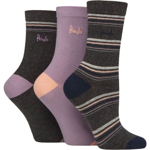 Women's 3 Pair Pringle Patterned Cotton Socks Charcoal Thin Stripe 4-8 Women's - SockShop - Modalova