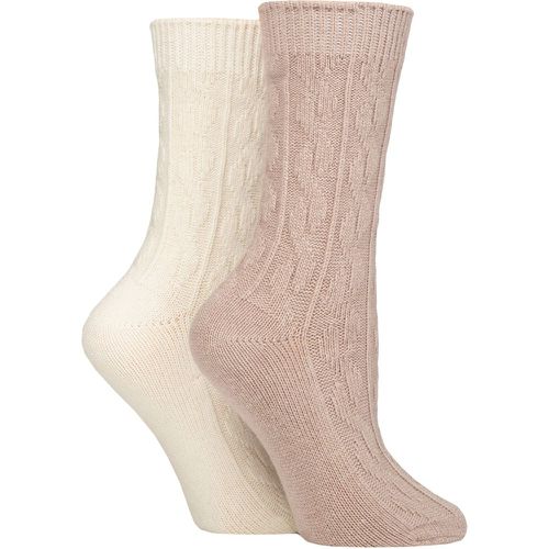 Ladies 2 Pack Pringle Cashmere and Merino Wool Blend Luxury Socks Cable Knit Light Brown / Snow 4-8 - SockShop - Modalova