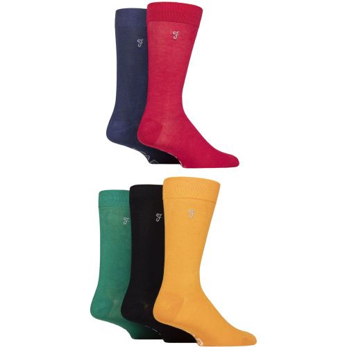 Mens 5 Pair Plain, Striped and Patterned Everyday Bamboo Socks Plain Red / Purple / Yellow 6-11 - Farah - Modalova