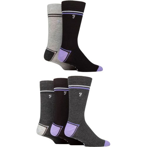 Mens 5 Pair Plain, Striped and Patterned Everyday Bamboo Socks Contrast Heel & Toe / Purple 6-11 Mens - Farah - Modalova
