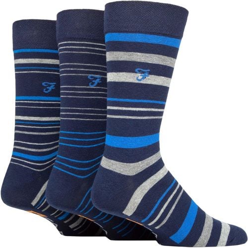 Mens 3 Pair Argyle, Patterned and Striped Cotton Socks Navy / Stripe 6-11 Mens - Farah - Modalova