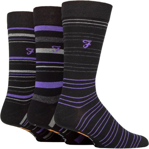 Mens 3 Pair Argyle, Patterned and Striped Cotton Socks / Purple Stripe 6-11 Mens - Farah - Modalova