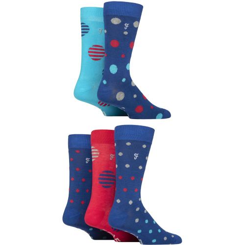 Mens 5 Pair Plain, Striped and Patterned Everyday Bamboo Socks Spotty Navy / Cobalt / Red 6-11 - Farah - Modalova