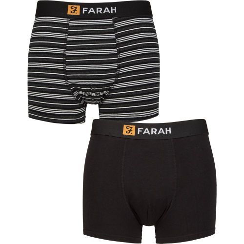 Mens 2 Pack Farah Plain and Striped Cotton Classic Fitted Trunks Fine Stripe / Charcoal S - SockShop - Modalova