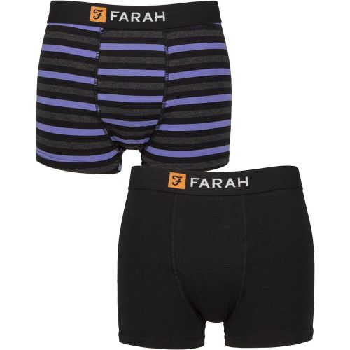 Mens 2 Pack Plain and Striped Cotton Classic Fitted Trunks Stripe Black / L - Farah - Modalova