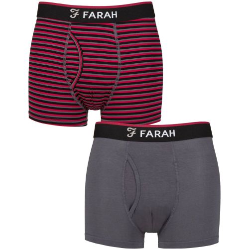 Mens 2 Pair Farah Plain and Stripe Bamboo Keyhole Trunks Stripe Charcoal / Berry S - SockShop - Modalova