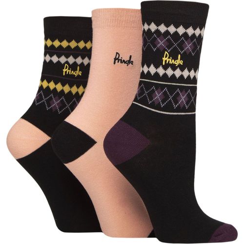 Women's 3 Pair Pringle Christmas Patterned Cotton Socks with Gift Tag Black Nordic Argyle 4-8 - SockShop - Modalova