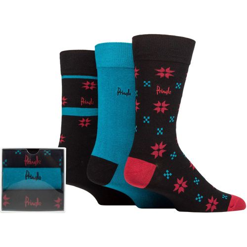Mens 3 Pair Patterned and Plain Stag Cubed Cotton Gift Boxed Socks Squares / Red / Teal 7-11 Mens - Pringle - Modalova