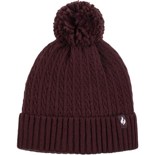 Ladies 1 Pack Ellery Cable Turnover Cuff Pom Pom Hat Wine One Size - Heat Holders - Modalova