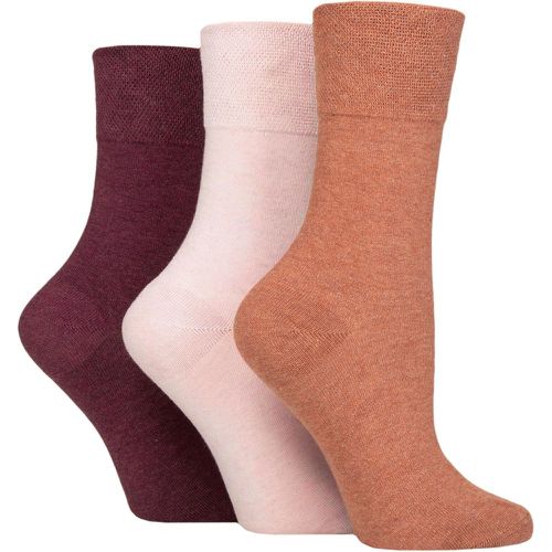 Ladies 3 Pair FootNurse Gentle Grip Diabetic Socks Terracotta / Lavendar Cream / Burgundy 4-8 - Iomi - Modalova