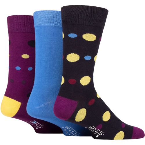 Mens 3 Pair SOCKSHOP Wildfeet Patterned Spots and Stripes Bamboo Socks Navy Purple Multi Size Spots 7-11 Mens - Wild Feet - Modalova