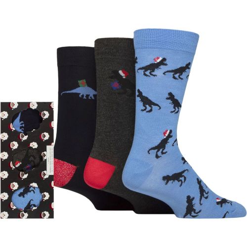 Mens 3 Pair SOCKSHOP Bamboo Christmas Socks in Santa Patterned Gift Box Dino in Xmas Hat 7-11 Mens - Wildfeet - Modalova