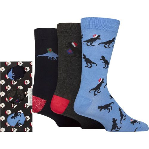 Mens 3 Pair Wildfeet Bamboo Christmas Socks in Santa Patterned Gift Box Dino in Xmas Hat 7-11 Mens - SockShop - Modalova