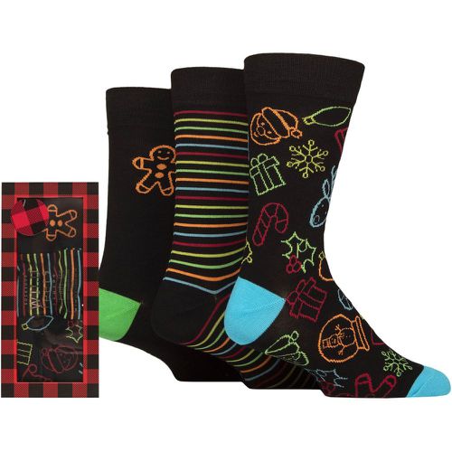 Mens 3 Pair Wildfeet Bamboo Christmas Socks in Red Check Gift Box Xmas Icons 7-11 Mens - SockShop - Modalova