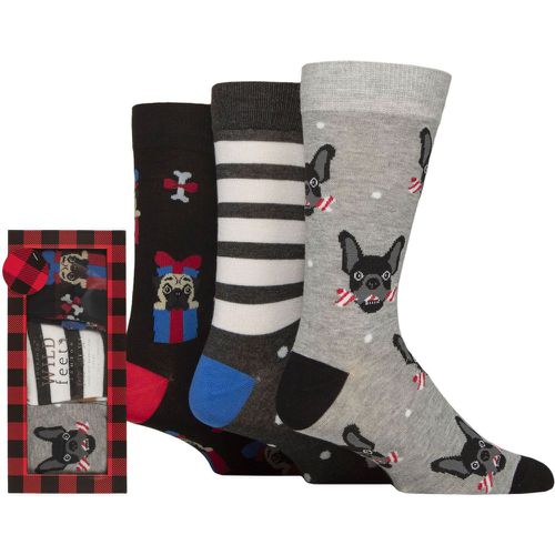 Mens 3 Pair Wildfeet Bamboo Christmas Socks in Red Check Gift Box Dog Xmas Cracker 7-11 Mens - SockShop - Modalova