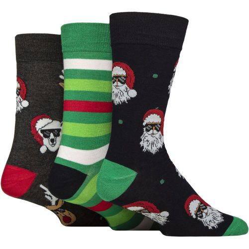 Mens 3 Pair Wildfeet Bamboo Christmas Patterned Socks with Gift Tag Santa & Rudolph in Sunglasses 7-11 Mens - SockShop - Modalova