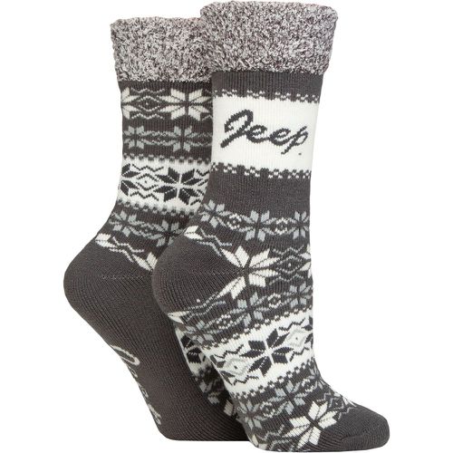 Women's 2 Pair Fairisle Thermal Soft Top Boot Socks Slate / Cream 4-8 - Jeep - Modalova