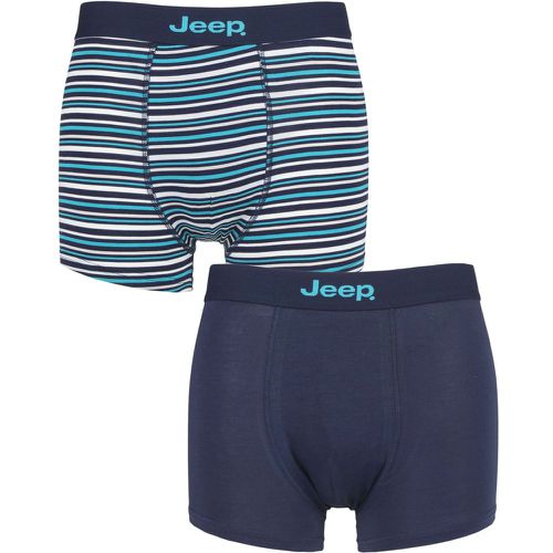 Mens 2 Pack Plain and Fine Striped Fitted Bamboo Trunks Navy / Turquoise Medium - Jeep - Modalova
