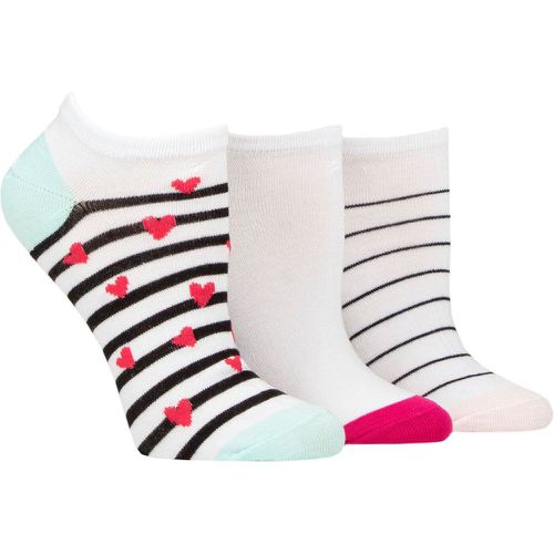 Women's 3 Pair Wildfeet Plain, Patterned and Contrast Heel Bamboo Trainer Socks Hearts and Stripes 4-8 Ladies - Wild Feet - Modalova