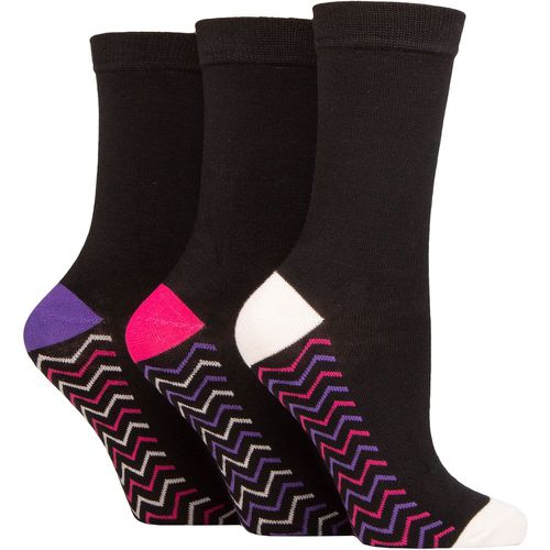 Ladies 3 Pair SOCKSHOP Patterned Bamboo Socks Chevron Footbed Black / Pink 4-8 - Wildfeet - Modalova