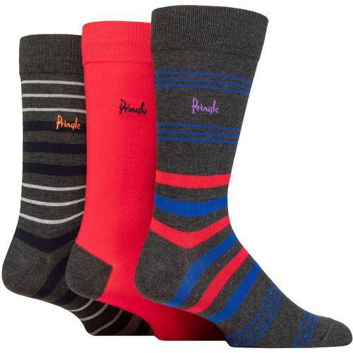 Mens 3 Pair Patterned Bamboo Socks Stripe Charcoal 7-11 - Pringle - Modalova