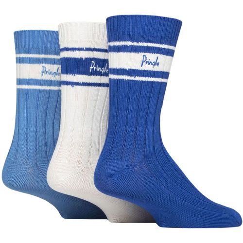 Mens 3 Pair Bamboo Leisure Socks Sport Stripe Blue / White 7-11 - Pringle - Modalova