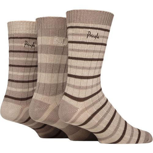 Mens 3 Pair Bamboo Leisure Socks Small Stripes Beige / Brown 7-11 - Pringle - Modalova