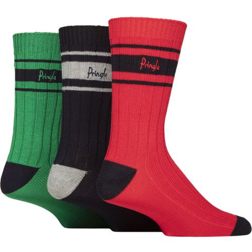 Mens 3 Pair Pringle Bamboo Leisure Socks Sport Stripe Red / Black / Green 7-11 - SockShop - Modalova