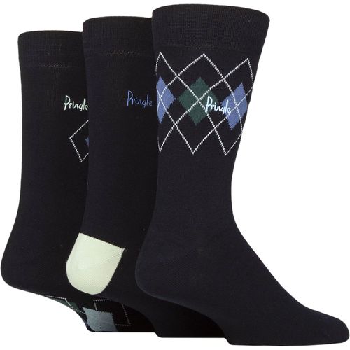 Mens 3 Pair Cotton and Recycled Polyester Patterned Socks Argyle Navy / Green 7-11 - Pringle - Modalova
