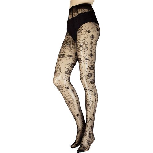 Women's 1 Pair Lisbona Floral Patterned Sheer Tights Extra Large - Trasparenze - Modalova