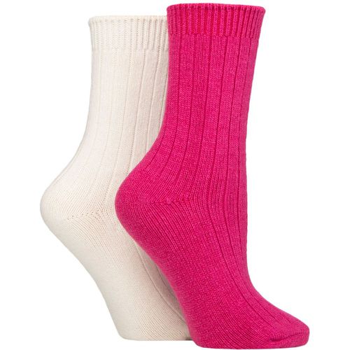 Ladies 2 Pair SOCKSHOP Wildfeet Cashmere Socks Snow / Ruby 4-8 Ladies - Wild Feet - Modalova