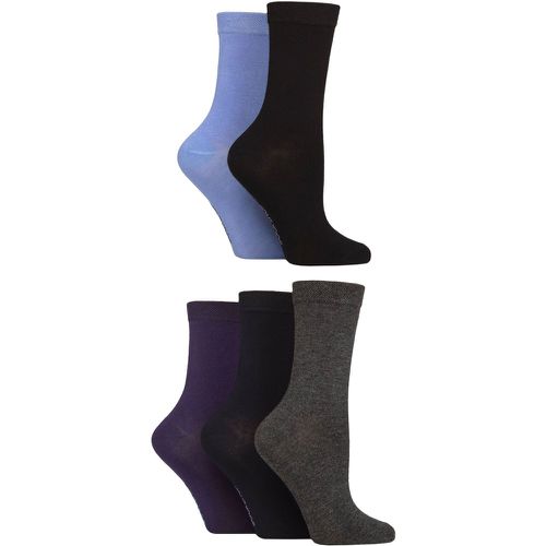 Women's 5 Pair Plain, Patterned and Striped Bamboo Socks Plain Black / Navy / Grey 4-8 - SockShop - Modalova