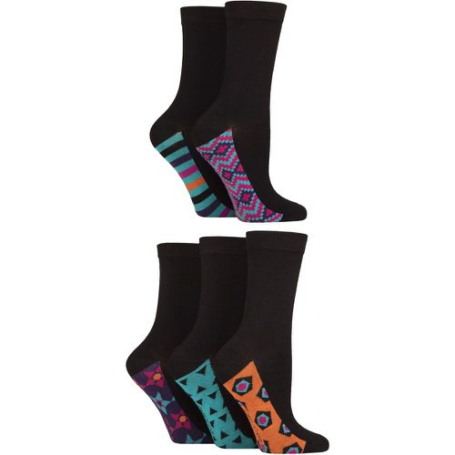 Women's 5 Pair Plain, Patterned and Striped Bamboo Socks Patterned Sole Geometric 4-8 - SockShop - Modalova