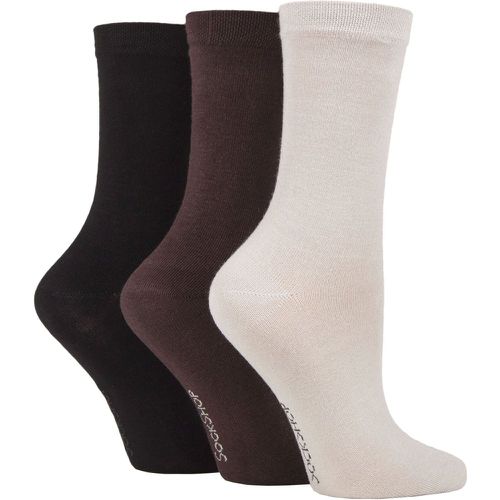 Ladies 3 Pair Patterned Plain and Striped Bamboo Socks Black / Cocoa / Biscuit Plain 4-8 Ladies - SockShop - Modalova
