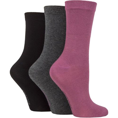 Ladies 3 Pair Patterned Plain and Striped Bamboo Socks Black / Grey / Damson Plain 4-8 Ladies - SockShop - Modalova