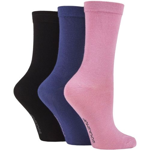 Ladies 3 Pair Patterned Plain and Striped Bamboo Socks Black / Dark Denim / Dusky Pink Plain 4-8 Ladies - SockShop - Modalova
