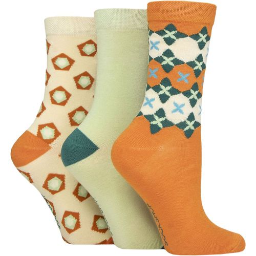 Women's 3 Pair Patterned Plain and Striped Bamboo Socks Patterned Marmalade Geo 4-8 - SockShop - Modalova