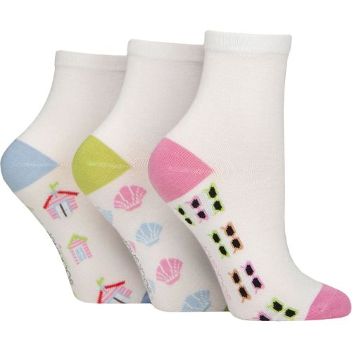 Women's 3 Pair Plain and Patterned Bamboo Ankle Socks Patterned Sole White / Ocean View 4-8 - SockShop - Modalova