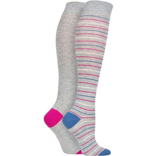 Ladies 2 Pair Plain and Patterned Bamboo Knee High Socks with Smooth Toe Seams Silver Glow 4-8 Ladies - SockShop - Modalova