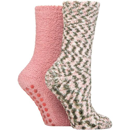 Ladies 2 Pair Cosy Slipper Socks with Grip Wild Rose 4-8 Ladies - SockShop - Modalova