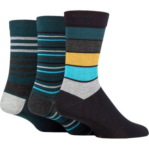 Mens 3 Pair Comfort Cuff Gentle Bamboo Striped Socks with Smooth Toe Seams Wetlands 7-11 - SockShop - Modalova