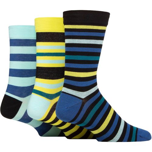Mens 3 Pair Comfort Cuff Gentle Bamboo Striped Socks with Smooth Toe Seams Lime 7-11 - SockShop - Modalova
