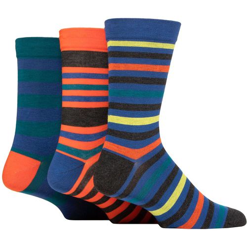 Mens 3 Pair Comfort Cuff Gentle Bamboo Striped Socks with Smooth Toe Seams Mandarin 12-14 - SockShop - Modalova