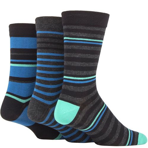 Mens 3 Pair Comfort Cuff Gentle Bamboo Striped Socks with Smooth Toe Seams Peacock 7-11 - SockShop - Modalova