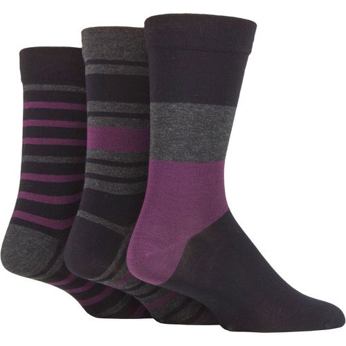 Mens 3 Pair Comfort Cuff Gentle Bamboo Striped Socks with Smooth Toe Seams Black / Beetroot 12-14 Mens - SockShop - Modalova