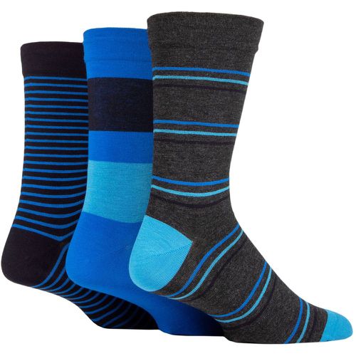 Mens 3 Pair Comfort Cuff Gentle Bamboo Striped Socks with Smooth Toe Seams Blue Sky 7-11 - SockShop - Modalova