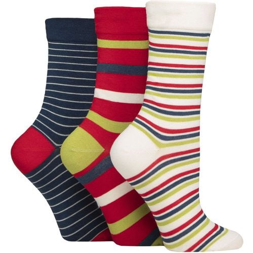 Women's 3 Pair Gentle Bamboo Socks with Smooth Toe Seams in Plains and Stripes Nautical 4-8 - SockShop - Modalova