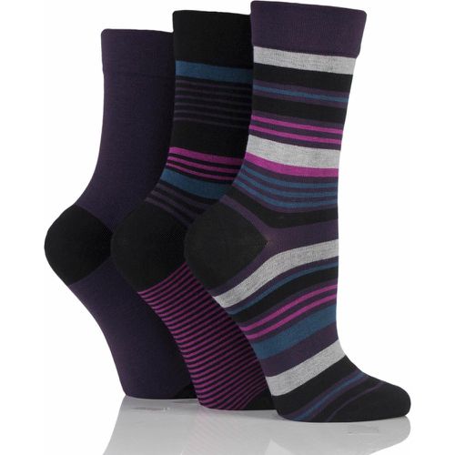 Ladies 3 Pair Gentle Bamboo Socks with Smooth Toe Seams in Plains and Stripes Purple Raven 7-11 Ladies - SockShop - Modalova