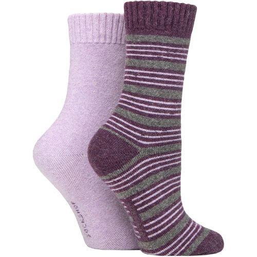 Ladies 2 Pair Wool Mix Striped and Plain Boot Socks Royal Striped 4-8 Ladies - SockShop - Modalova